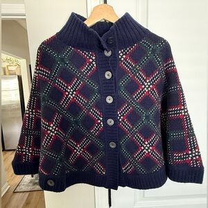 Brooks Brothers Navy Plaid 100% Wool Cape